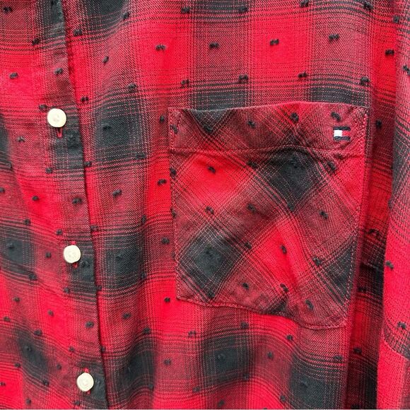 Tommy Hilfiger black red buffalo plaid long sleeve button down shirt women's 2x - Picture 2 of 5